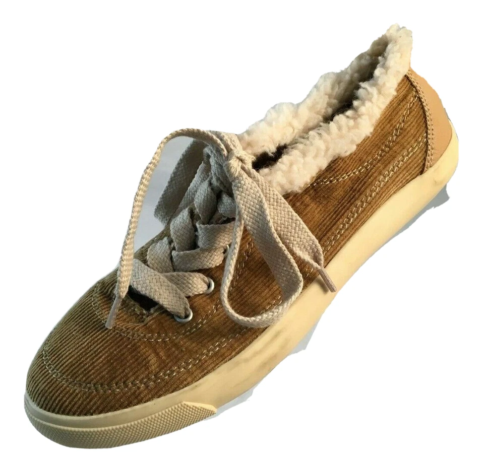 Rocket Dog Womens Size 7 Tan Corduroy Fuax Fur Lace Up Sneakers Shoes HIpster - Image 2 of 4