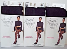 3 Hanes perfect tights, diamond design, graduated compression, black, size: L