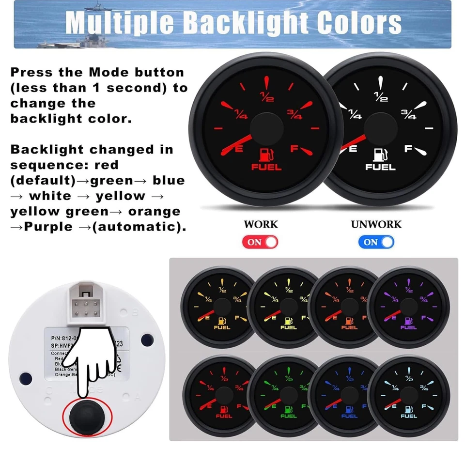52mm Indicatore Livello Carburante Durevole Display Luce Bianca a LED 1/2 E-F... Foto 4 de 4