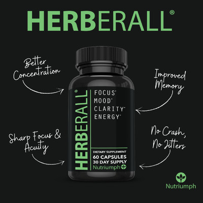 Herberall Natural  Vegan Brain Supplement for Calm, Focus, Clarity and Energy.