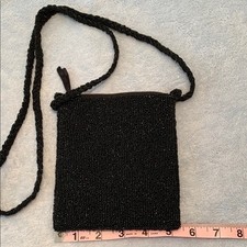 Black Beaded Braided Strap Crossbody Bag Purse Eveningwear Gala Formal