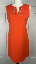Tommy Hilfiger Coral Orange Shift Dress Gold Grommet Hardware Sleeveless Size 8