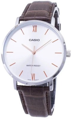 Casio MTP-VT01L-7B2 NEW Men's Analog Watch silver dial Brown Leather Strap