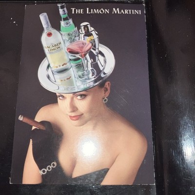The Limon Martini Bacardi Cigar and Hot Burnette Postcard 1997 AFFORDABLE Art