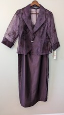 R M Richards Midi Dress  Jacket Set Eggplant Purple Floral Embellished 14P NWT