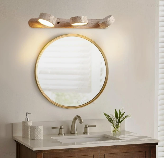 Aplique de pared tocador de madera de travertino y nogal ajustable de 3 luces CAJA ABIERTA Foto 4 de 4