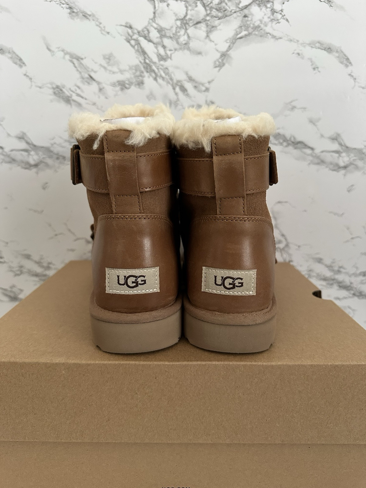 UGG Australia Dune Mini Buckle Boots Chestnut Brown Fleece Lined Women’s Size 8 image 7