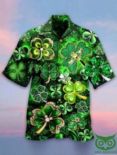 Luxury Jeweled Shamrock Hawaiian Shirt St. Patrick's Day Glitter Diamond Clover