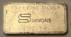 New ListingVintage Simmons 1 Troy Ounce .999 Silver Bar … Plain Commercial Variety