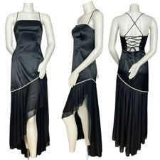 Vintage Jump Prom Dress Y2K Corset High Slit Asymmetrical Skirt Rhinestone Black
