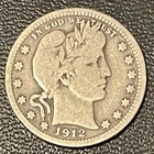 1912 25C Barber Quarter 90% Silver U.S. Coin