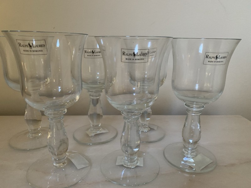 Set of 6 Ralph Lauren Chandler Crystal Goblets Wine Glasses NEW