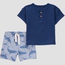 Carter's Boys Whale Print Outfit Shorts Henley Set Navy Blue Summer NEW 9 Months