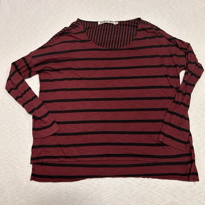 Michael Stars Women's Red Black Striped Long Sleeve Knit Top One Size Fits Most