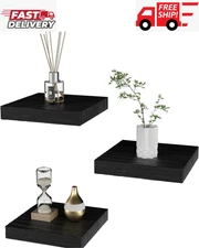 Small Floating Shelves for Wall - 6 Inch Mini Square Black for Bedroom Living