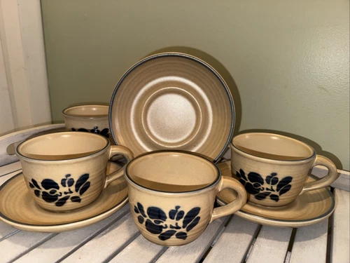 4 Pfaltzgraff FOLK ART MUGS / Cups And Saucers Mug Coffee Tea 8 Pieces