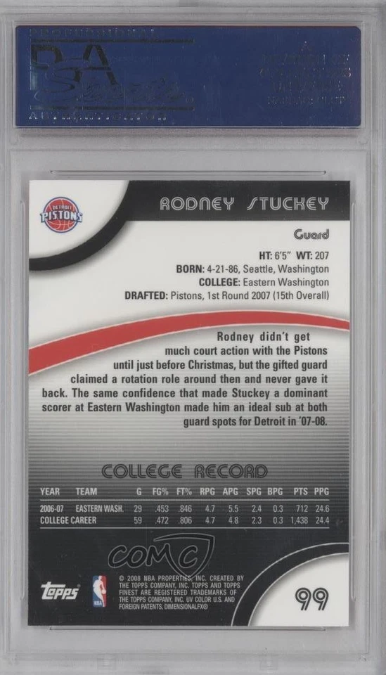 2007-08 Topps Finest Rodney Stuckey #99 PSA 10 GEM MT Rookie RC - Image 2 of 2