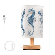 Table Lamp Watercolor Ocean Fish Jellyfish Whale Seahorse Blue Sea Life Anima...