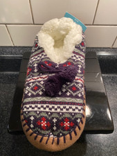 MUK LUKS Women's Ballerina Slippers Fair Isle Print  NWT  Size L/XL 8-10