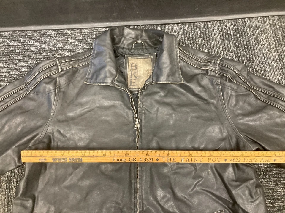 Bke Buckle Mens Dark Black Long Sleeve Faux Leather Biker Jacket Size XL - Image 3 of 4