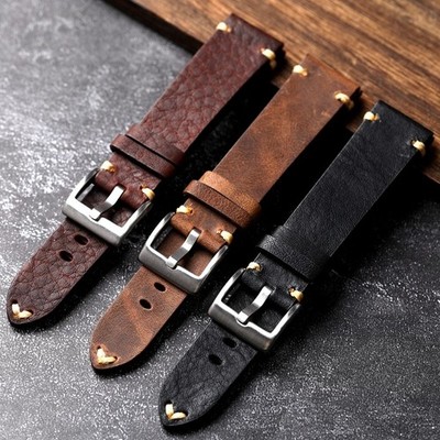 Handgefertigt Echtleder Uhrenarmband Altbraun Schwarz 18 20 22 mm Herren Vintage