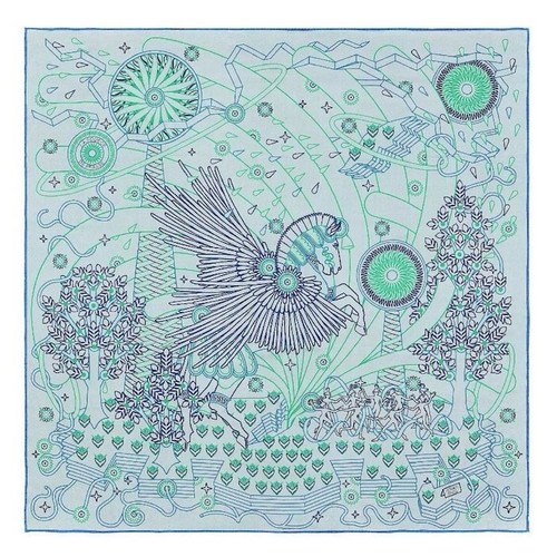 Hermes Mousseline Silk Shawl Scarf La Source de Pegase Finesse Chiffon Auth New
