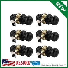 6 Pack Black Round Entry Door Knobs Keyed Alike, Exterior/Interior Door Handles
