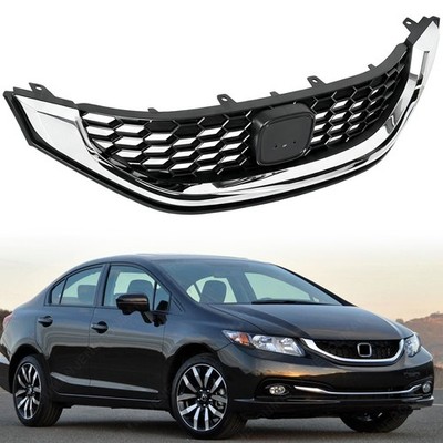 For 2013 14 2015 Honda Civic Sedan Front Bumper Upper Grille Grill W/Chrome Trim