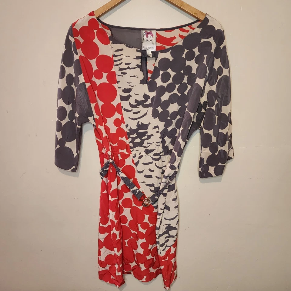 Vestido Anthropologie Yoana Baraschi Seda Lunares Pluma Arte Parche Mujer Grande Foto 3 de 4