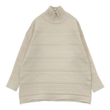 PLEATS PLEASE ISSEY MIYAKE PP33KK793 CREPE KNIT ribbed Sweater beige 5-1208T  