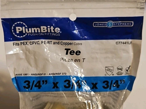 Jones Stephens Plumbite Push on Tee C77441LF EPDM-Oring Brass 200 psi 40°-140°F - Picture 3 of 3