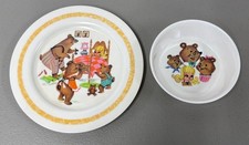 Vintage Oneida Deluxe Goldilocks and the 3 Bears Melamine 7.5  Plate And 5  Bowl