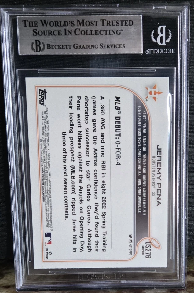 Jermey Pena 2022 Topps Chrome Update Sapphire RC #US276 BGS 9 MINT! 22 WS MVP! - Image 2 of 2
