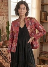 Vintage Traditional Floral Tang Jacket with Mandarin Collar Approx. Large