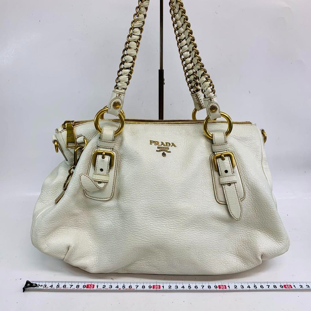 ショルダーバッグ PRADA Used shoulder strap Prada Handbag Shoulder Strap White Leather gold chain 2way
