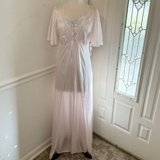 NWT JCPenney VTG 80s Pink Nylon Peignoir Set Long Nightgown Robe NOS USA Made S