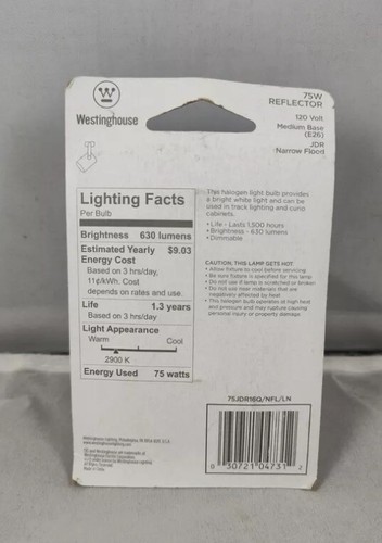 Westinghouse 04731 75W Narrow Flood Bulbs 630 Lumens JDR Medium Base - Picture 2 of 2