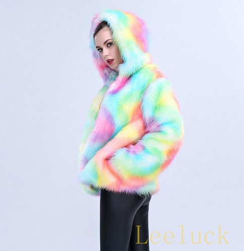 pour Manteau en multicolore femmes couleur Parka fourrure à épaisses fourrure de hiver en capuche xwnr7nqCg