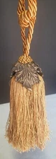 DRAPERY CURTAIN TIE BACK Cast Resin Large GOLD Colored Tassel and Cord 27" 