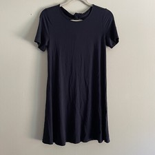 LOFT Women XS Navy Blue Jersey Knit Short Sleeve Tie Back Casual T-Shirt Dress