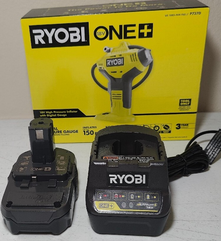 Ryobi P737D 18V 18-Volt ONE+ Power Inflator + P189 1.5 Ah Battery, P118B Charger