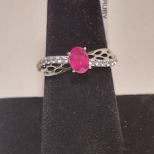 925 Sterling Silver Ring Sz 8 / 8.25 Natural Ruby w White Topaz Accents Elegant