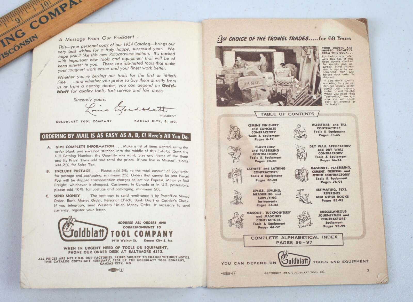 Vintage 1954 Goldblatt Tool Co. Catalog Kansas City Masonry Trowel