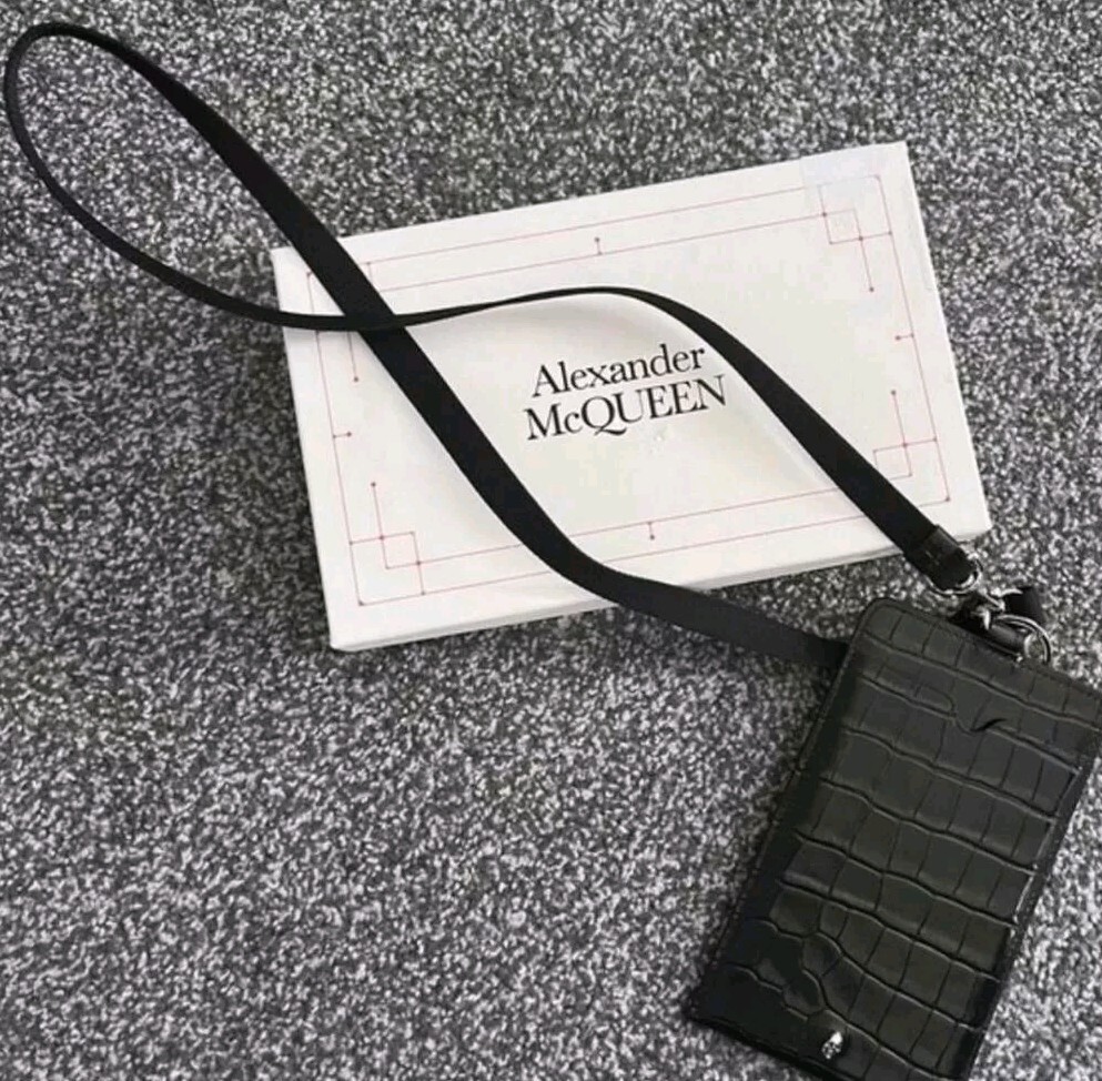 Alexander Mcqueen Croc Skull Leather Phone ID Card Holder Bag