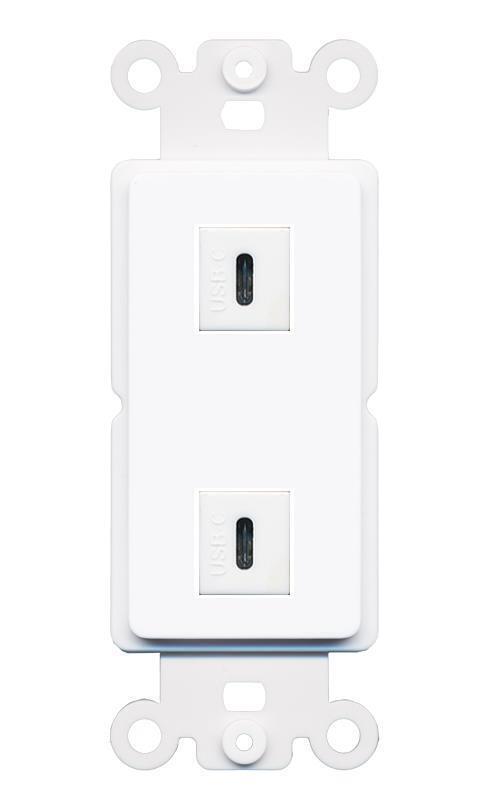 2 Port White Decorative Jack Coupler Keystone Rocker 2 USBC Wall Plate