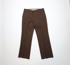 Vtg 70s Streetwear Mens 32x29 Sun Faded Knit Flared Wide Leg Chino Pants Brown