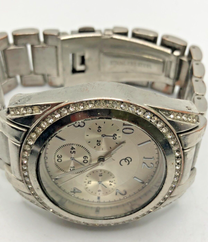 CC Vintage Chronograph Stainless Steel Cubic Zirconia Bezel Quartz Watch