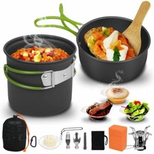 Camping Cookware Mess Kit Cooking Gear with Lightweight Pot Pan Mini Stove Spork
