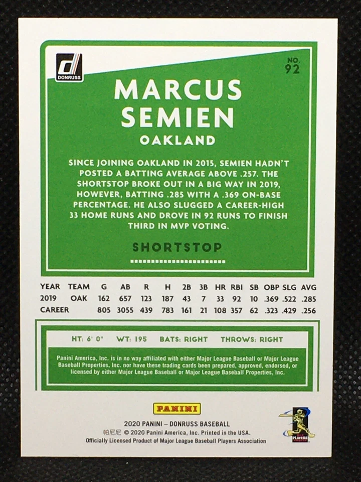 #/343! 🚨 2020 Donruss Marcus Semien - TB In 2019 #92 - Image 2 of 2