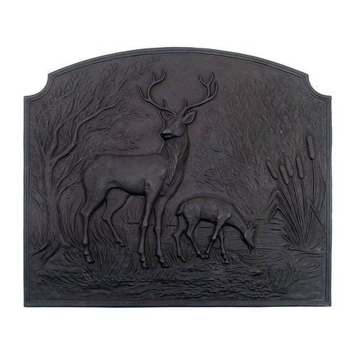 ACHLA DESIGNS 3-Dimensional Deer Fireback 24.25"H Decorative Cast Iron Black